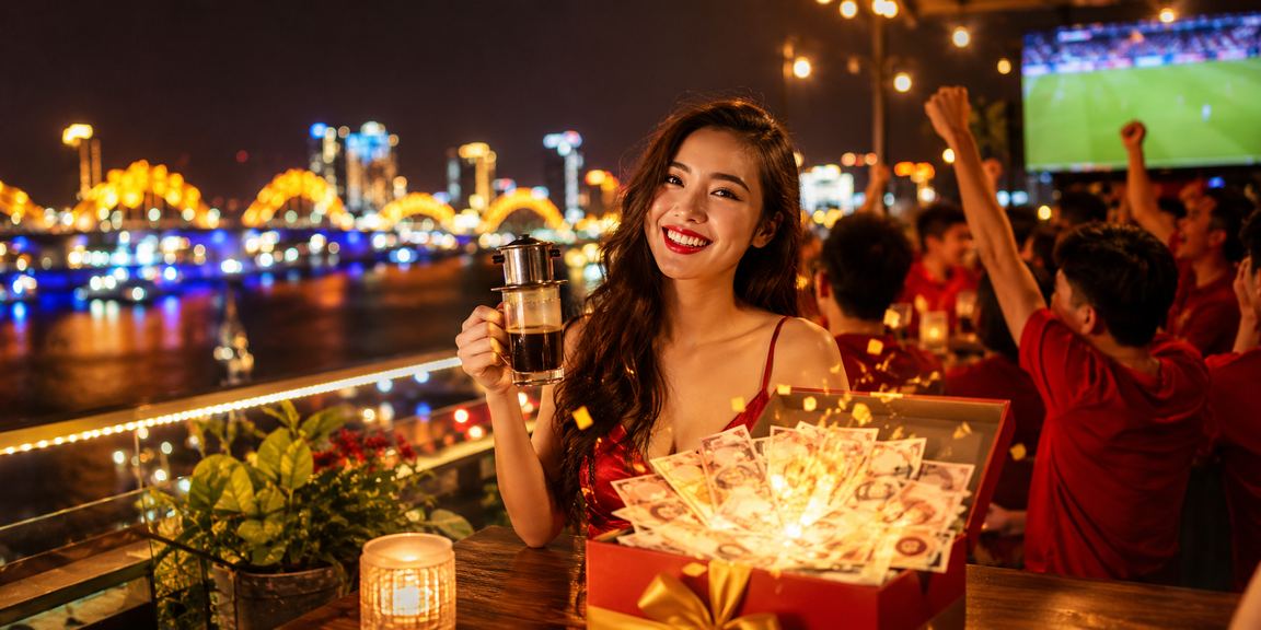Người chơi tại Đà Nẵng xem mẹo cá cược trên điện thoại bên ly cà phê buổi sáng